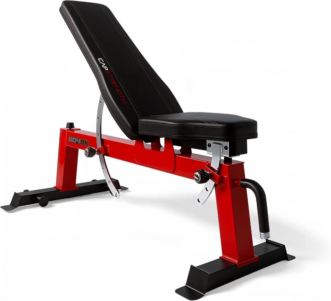 CAP Barbell Deluxe Utility Weight Bench Color Series (Red, Square Backpad)