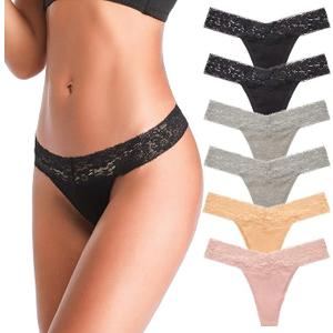 ANNYISON Women's Thongs, T Back Low Waist See Through Panties Cotton Seamless Lace Thongs for Women, M