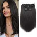 Hair Extensions, 14" Short Clip in Hair Extensions 4PCS Straight Natural Soft Synthetic Hairpiece for Women - Black Brown (14 Inch)