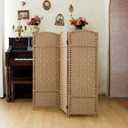 Compact 3 Panel Short Room Divider, 47.2 Inch Tall Double-Sided Rattan Folding Privacy Screen for Home & Office,Light Brown