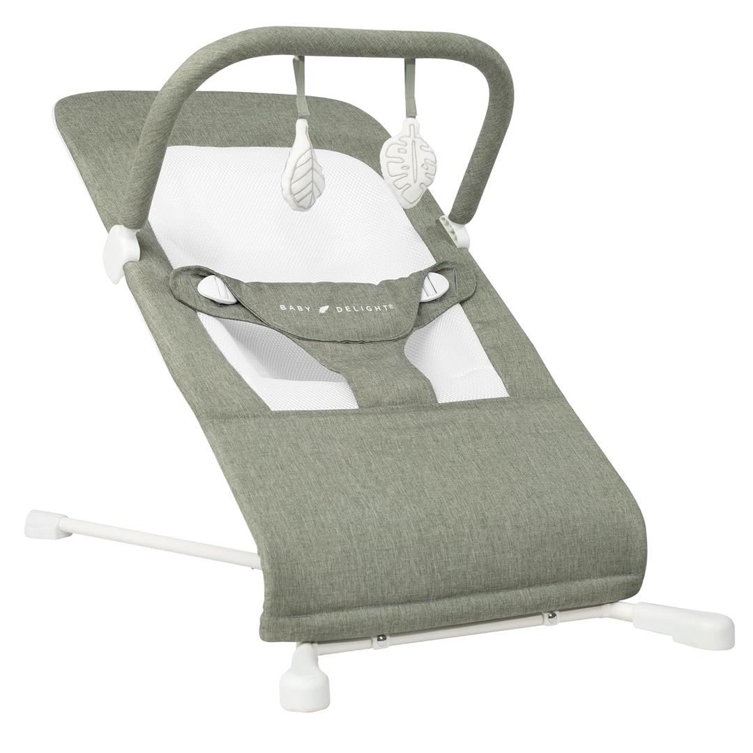 Baby Delight Highland Baby Bouncer | Infant | 0  6 Months | 3-Position Recline | Sage Tweed