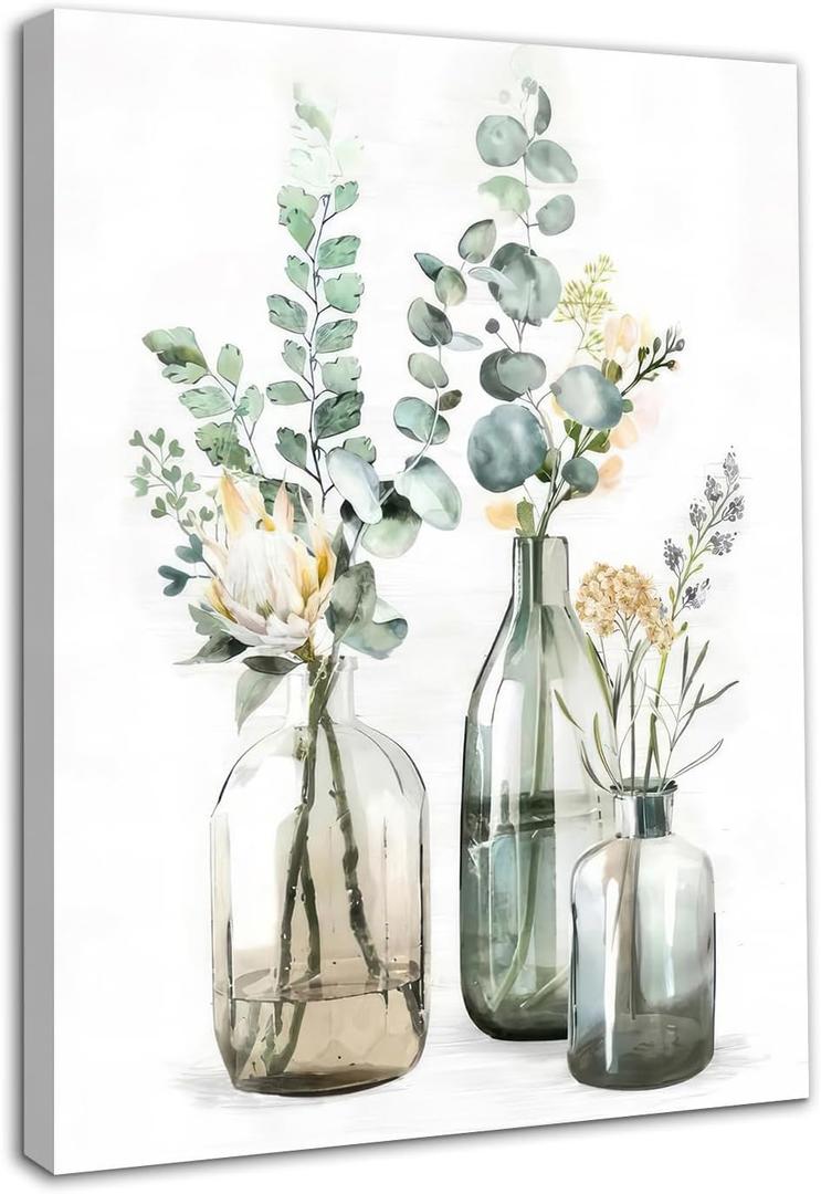 Dazzlewall Framed Botanical Bathroom Wall Art Decor Bottles and Plants Floral Print Canvas for Bedroom Farmhouse Living Room Decor 12x16 in