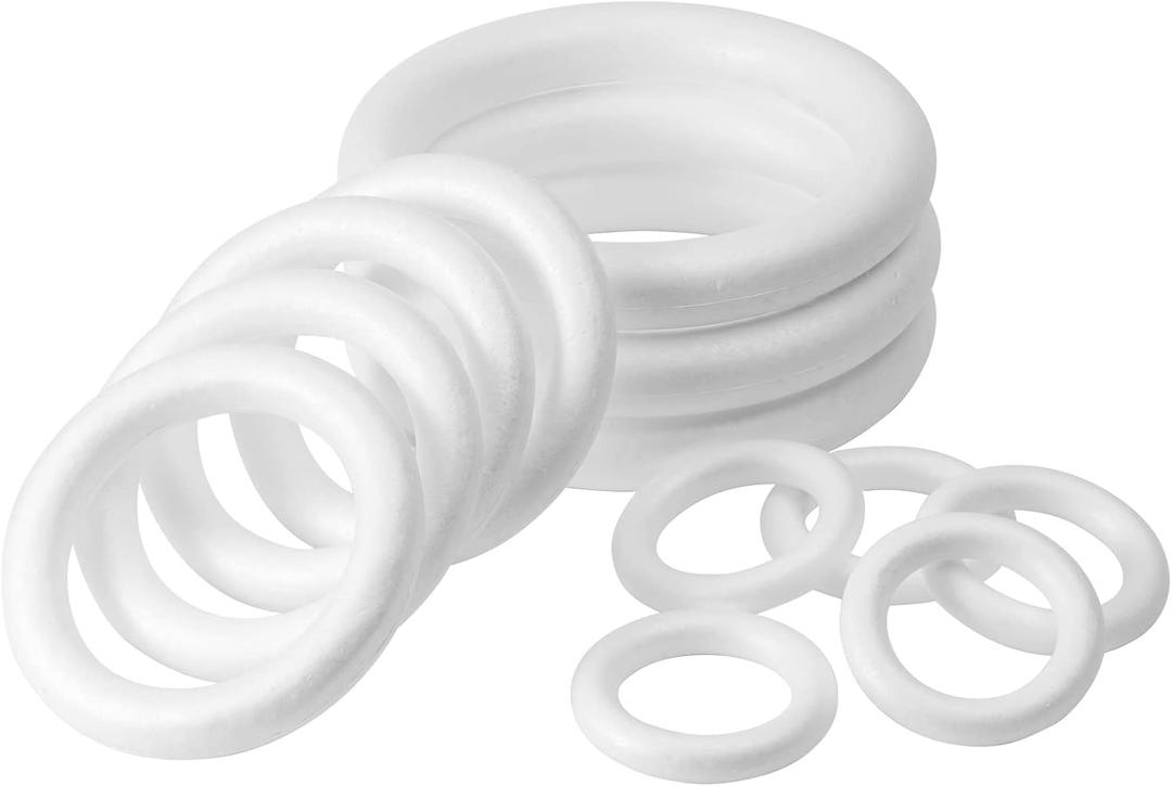 FFchuanhe 12pack Craft Foam Wreath, Foam Rings for Crafts, 3 Sizes(11in, 7.5in, 4.6in) for Flower Projects, Christmas, Wedding, Home Decoration and Various DIY Arts and Crafts.White