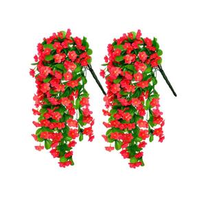 ZFProcess 2PCS Artificial Hanging Flowers, Fake Hanging Plants Violet Vines UV Resistant for Wall Home Room Garden Wedding Indoor Outdoor Spring Summer Decoration, Red
