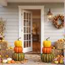 Hoteam 2 Pcs 14" Artificial 3 Tier Stacked Pumpkin Tower Autumn Fall Decor