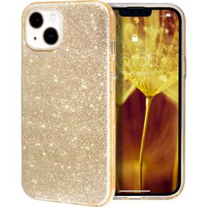 MILPROX Compatible with iPhone 14 Case (2022), Glitter Sparkly Shiny Bling Rubber Gel Shell Cases 3 Layers Shockproof Protective Bumper Cover for iPhone 14 /iPhone 13 - Gold