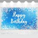 Avezano Winter Birthday Banner Ice Snoflake Happy Birthday Backdrop Ice Blue Winter Wonderland Party Decorations (70.8x43.3inch)