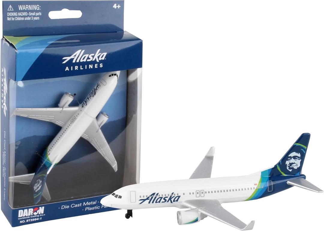 Daron Toy Airplane  Alaska Airlines  Die-Cast Metal Model Airplane Toy with Plastic Parts for Kids Ages 3+