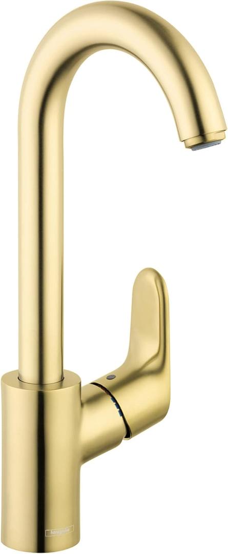 hansgrohe Focus Gold Bar Kitchen Faucet, Bar Sink Faucet Single Hole, Faucet for Kitchen Sink, Brushed Gold Optic 04507251, 1.5