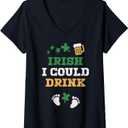 Womens Irish I Could Drink Pregnancy Announcement St Patricks Day V-Neck T-Shirt (Small, Black)