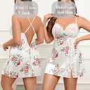 Avidlove Plus Size Lingerie for Women Sexy Satin Nightgown Lace Babydoll Side Slit Strappy Sleepwear White Floral (White)