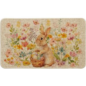 Artoid Mode Rabbit Bunny Eggs Flowers Basket Easter Doormat, Home Decor Low-Profile Switch Rug Door Mat Floor Mat for Indoor Outdoor 17x29 Inch