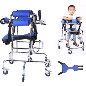 Walkers Disabled Children Cerebral Palsy Disabled Kids Walker Six Wheel Anti Tilt Foldable Belt Seat Adjustable Height Width, Disabled Auxiliary Equipment Rehabilitation Training Walking Aid (35*29*27in)