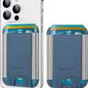 3 x Card Holder for Phone Case, Leather Phone Wallet Stick On, Strongest Adhesive Phones Wallet for iPhone/Android, Minimalist Slim RFID, Fit 7 Cards, Blue, 1 Pack