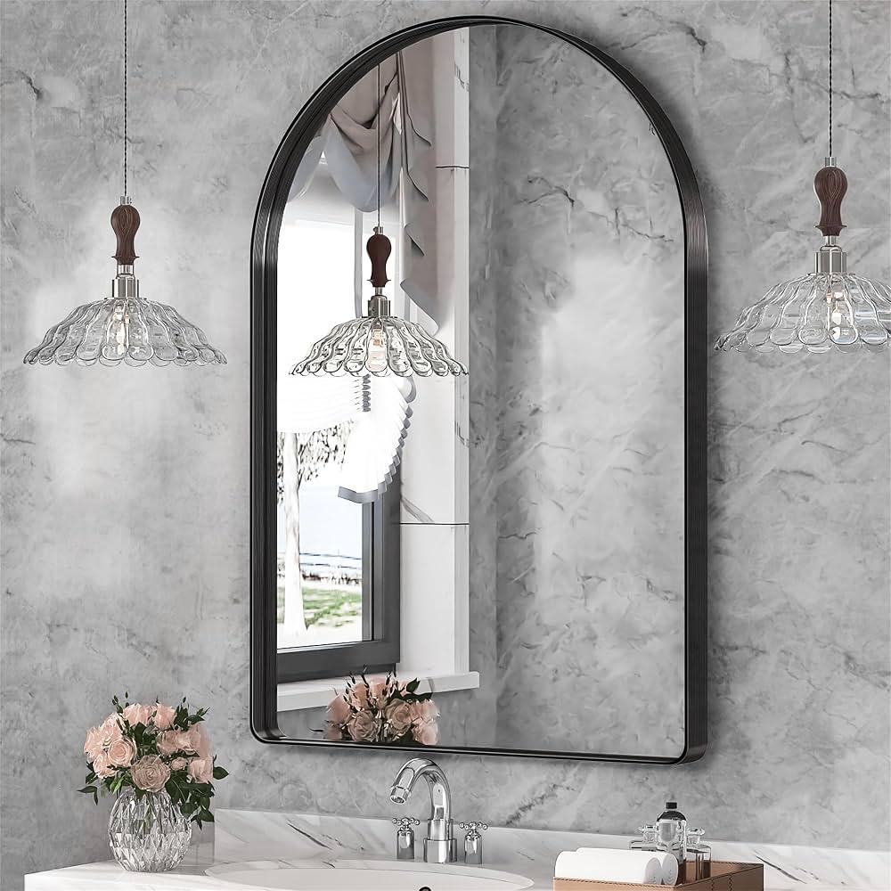 Suidia 22" x 30" Bathroom Mirror, Bathroom Vanity Mirror Metal Framed, Wall-Mounted Mirrors for Bedroom, Living Room, Entryway, Hallway, Black, Arch Style