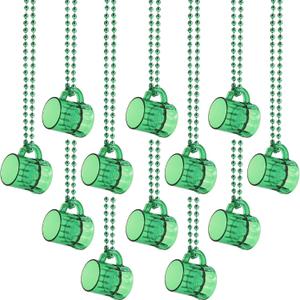 JOYIN 12 PCS St Patrick's Green Mug Bead Necklaces for Women Men, for Mardi Gras, St. Patrick's Day, Costume Themed Party Games Favor Supplies