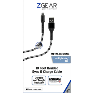 Zgear Metal Housing For Lightning Tip 10 Foot Braided Sync & Charge Cable
