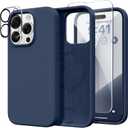 GONEZ for iPhone 15 Pro Max Case Silicone, Compatible with Magsafe, 2X Camera Protector + 2X Screen Protector, Soft Anti-Scratch Microfiber Lining, Liquid Silicone Shockproof Phone Cover, Dark Blue