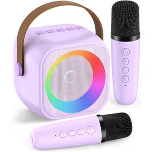 Karaoke Machine for Kids Adults, Karaoke Toys Gifts for Girls Boys, Portable Bluetooth Speaker with Wireless Microphone, Birthday Gifts for Girls Boys Ages 4-12+ Years Old (Purple 2 Mics)