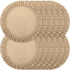 Aneco 12 Pack Round Burlap Placemats with Ruffle Edge | 15 Inch Braided Jute Placemats Reusable Table Mats for Weddings Parties Holidays Dining Table (Brown)