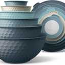 COOK WITH COLOR Mixing Bowls with Lids - 12 Piece Plastic Nesting Bowls Set includes 6 Prep Bowls and 6 Lids, Non Slip Bottom and Embossed Design - Microwave Safe (Blue)