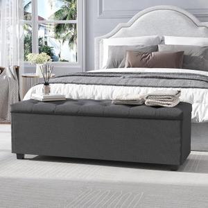 Apicizon Storage Ottoman Bench, Ottoman with Storage for Bedroom, 46" Storage Bench with a Robust Steel Frame, for Entryway, Living Room, Dark Grey