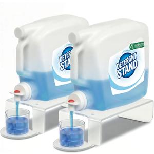 Laundry Detergent Holder Riser Organizer - 2 Pack Clear Acrylic Dispenser Stand with Gravity Flow Base and Cap Station, Universal Fit for Bottles, Laundry Room Organization