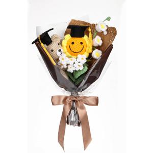 Riceshoot Graduation Gifts Bear Flowers Bouquet 2026 Graduation Bouquet Gift Crochet Bear Artificial Sunflower Set with Greeting Card for Her or Him Grad Party Gifts Favors Supplies