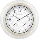 La Crosse Technology 433-29917-INT 21" Indoor/Outdoor Atomic Analog White-Washed Hammered Metal Wall Clock