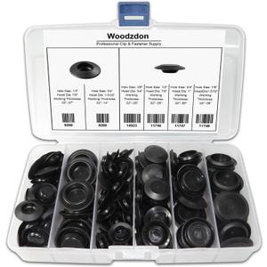141 Pcs Auto Body Black Plastic Hole Plug Button and Flush Mount Sheet Metal Plug Assortment Kit - Fits Hole Size 1/2", 3/4", 3/8", 7/8