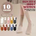 ZenBeya 100% Cotton Crew Socks for Women, Black Thin Ankle Tube Socks for Dress Trouser Clothes, Soft Hue Fashion Mid Calf Bootie Socks Size 5-9 Casual Breathable Winter Fall