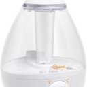 Crane White Teardrop Ultrasonic Cool Mist Humidifier, 1 Gallon Auto Shut-Off for Large Room, Baby Nursery, Bedroom Office, Clear & White