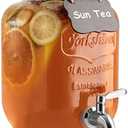1 Gallon Drink Dispenser with Spigot 18/8 Stainless Steel – Airtight & Leakproof Glass Sun Tea Jar with Anti-Rust Lids, Beverage Dispenser for Parties - Laundry Detergent Holder