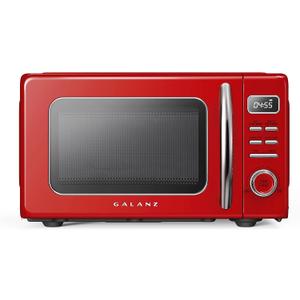 Galanz GLCMKZ07RDR07 Retro Countertop Microwave Oven with Auto Cook & Reheat, Defrost, Quick Start Functions, Easy Clean with Glass Turntable, Pull Handle.7 cu ft, Red
