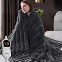Heated Throw Blanket, Faux Fur Cozy Heating Blanket with Overheat Protection, 1/2/4/6/8 Hours Auto-Off 10 Heat Level, Machine Washable (50x60 Inches, Darkgrey)