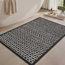 AMOAMI Unique Woven Bath Mat, Super Absorbent Non Slip Bath Mats for Bathroom Floor Textured Bathroom Mat Quick Dry Washable Bath Rug Boho Thin Rugs for Bathroom Beside Tub, 20" x 32", Black