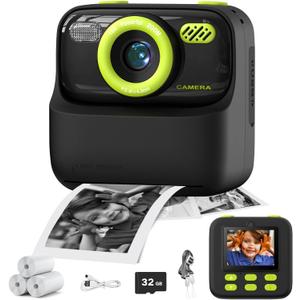 masterbee Kids Instant Print Camera, Birthday Gifts for Boys and Girls, Kids Digital Camera Toys, 1080P HD Video, 3 4 5 6 7 8 9 10 11 12 Year Old Boy Gifts/Girl Gifts (Black)