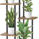 6 Tier Tall Plant Stand Indoor Outdoor, Large Wood Metal Planter Shelf Holder for Narrow Corner, Sturdy Vertical Multiple Flower Orchid Pot Decorative Rack for House Living Room Bedroom Office, Rustic Black