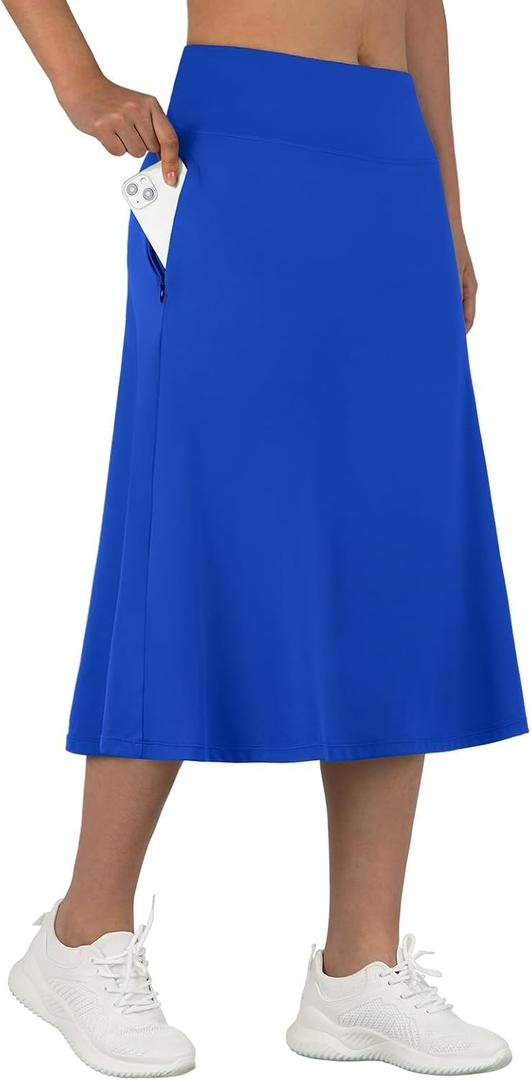 ANIVIVO Women's Midi Length Skorts Skirts with Pockets Modest Skirts 28" Long Knee Length Athletic Skorts(Royal Blue XL)