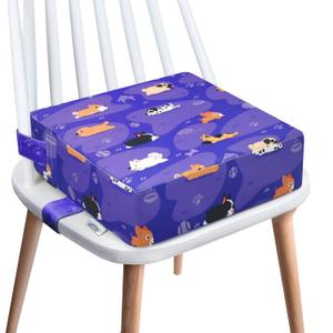 Toddler Booster Seat for Dining Table,4 Inches Washable Double Safer Straps Non-Slip Bottom Booster Seat Dining for kids, Portable Travel High Density Sponge Detachable Increasing Cushion for Child. (Purple-Dog)
