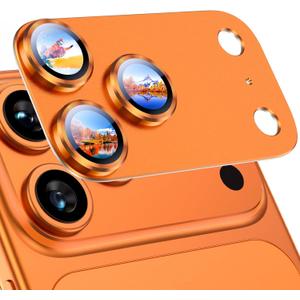 Uyiton Compatible with iPhone 17 Pro Camera Lens Protector - [Not Easy to Break][Strong Adsorption][Case-Friendly] Metal Tempered Glass Rear Camera Screen Cover - Cosmic Orange
