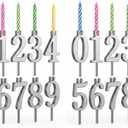 20 Pack (2 Sets) Reusable Silver Number Birthday Cakes Candle Holder Set - Metal Candle Holders Stand - Cake Topper Decorations