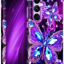 Miqala for Galaxy S24 5G Case,Glow in The Dark Three Layer Heavy Duty Shockproof Full Protection Hard Plastic Bumper+Soft Silicone Protective Case for Samsung Galaxy S24 6.2 inch,Dark Butterfly