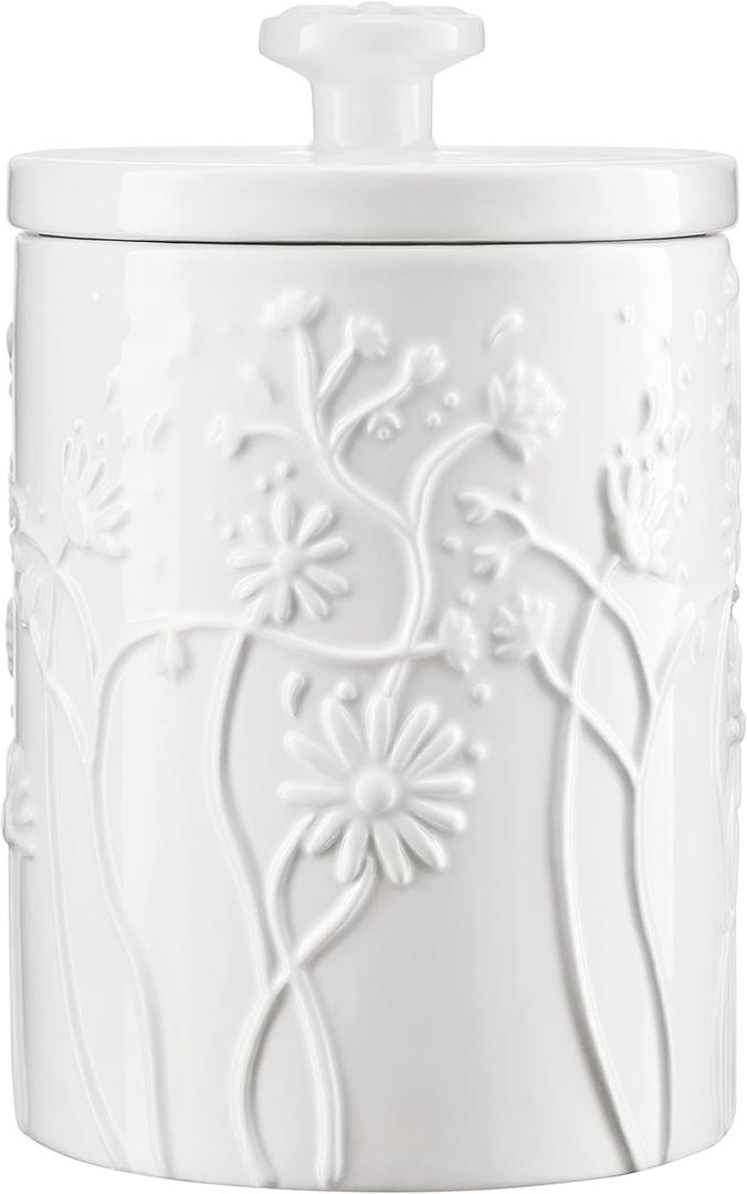 Ceramic Swaying Flowers Kitchen Canister Airtight Coffee Canister For Ground Coffee Sugar Tea Storage Container White Cookie Jar For Kitchen Counter Kitchen And Bar accessories Holder