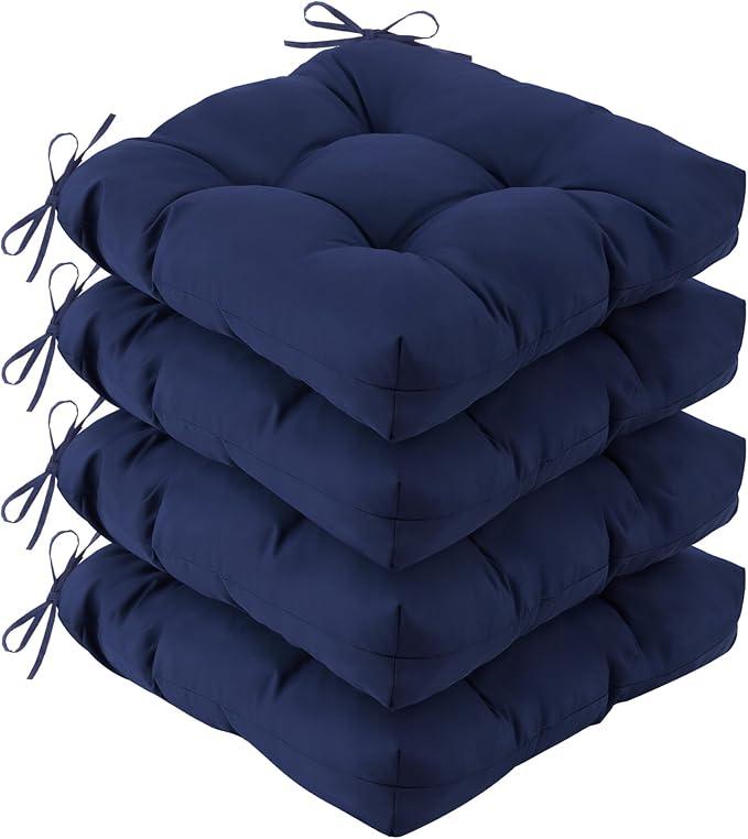 IASEAHK Outdoor Chair Cushions Set of 4, Waterproof Outdoor Seat Cushions for Patio Furniture, Fade-Resistant Patio Chair Cushion, Dining Wicker Chair Pads for Porch Garden, Navy Blue, Size: 19x19+5"