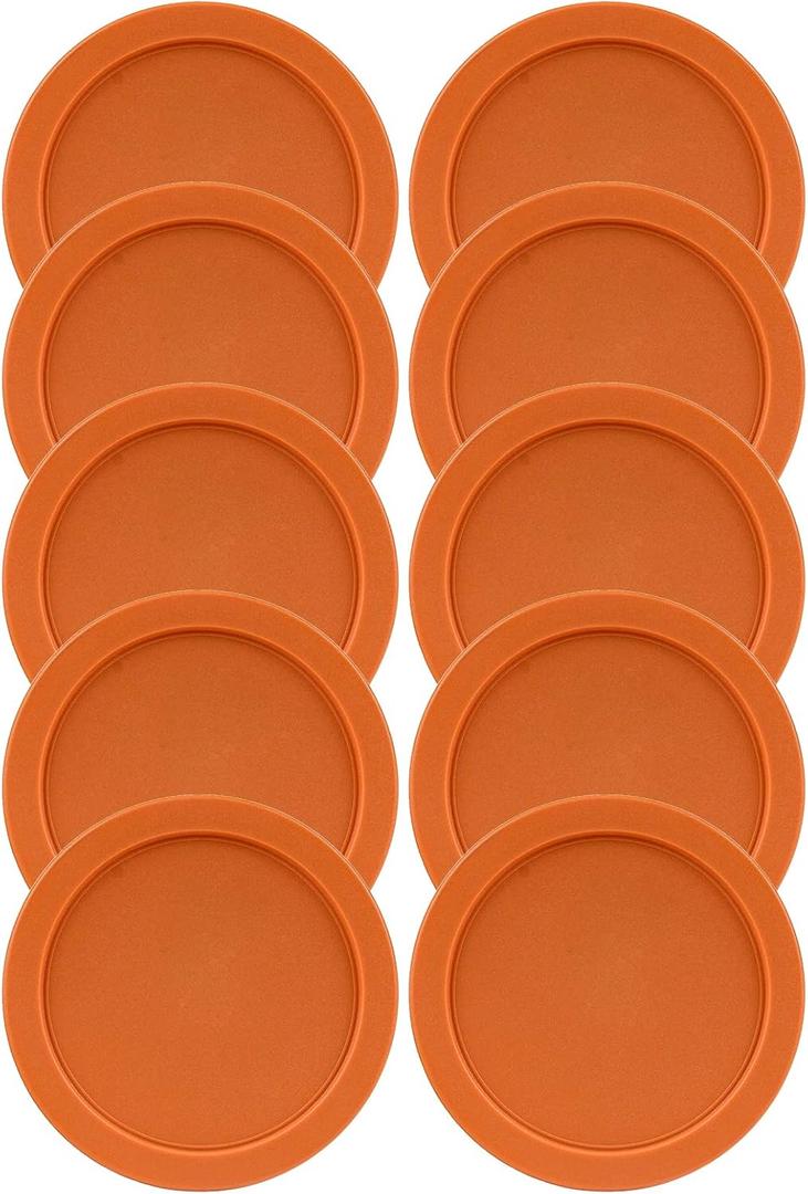 Replacement Lids for Pyrex 2-Cup Glass Food Storage Container Bowls, 5-Inch Plastic Round Lids Covers fits Pyrex 7200-PC, Airtight & Leakproof (10-Pack, Orange)