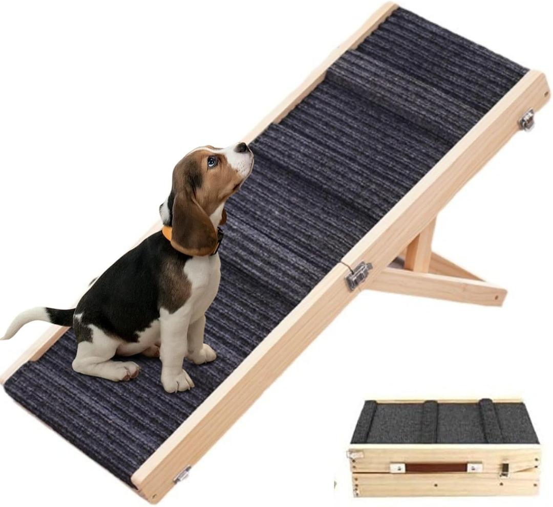 Dog Ramp for Bed, Folding Wooden Pet Ramp, Portable Dog Climbing Ladder,32.6" Long and Adjustable from 10" to 19" Dog Step for Bed, Couch,Car