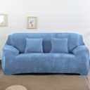 vctops 1-Piece Velvet Plush Stretch Loveseat Sofa Slipcover with Elastic Bottom Soft Fuzzy Fluffy Sofa Covers for 2 Cushion Couch Furniture Protector for Kids, Pet (Grey Blue,Loveseat)
