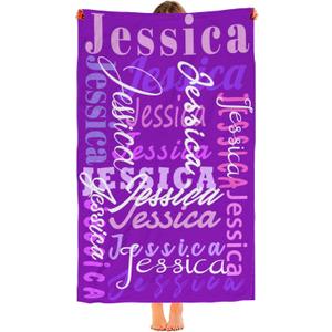 Custom Name Beach Towel, Personalized Beach Towels for Adults, Ultra-Soft Quick-Dry Bath Pool Towels for Kids,Multiple Color Sizes Pool Towel for Travel Pool Summer (Dark Purple)
