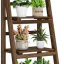 Ladder Shelves - Folding Wooden Ladder Bookshelf, 4-Tier Retro Plant Stand Storage Shelves for Home Living Room, Brown